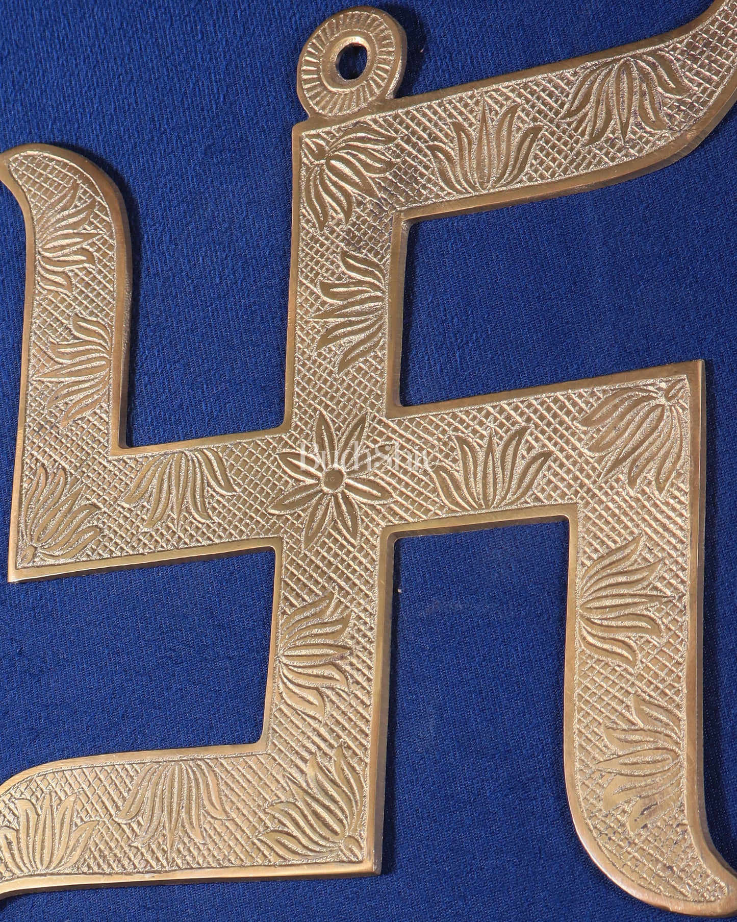 Pure Brass Wall Hanging Swastik with Lotus Carvings