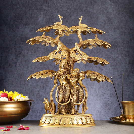 Superfine Brass Radha Krishna Statue with Cow under Tree 20 inch