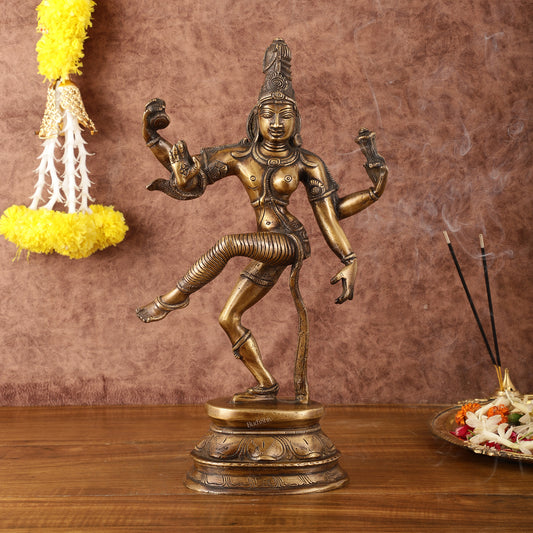 Pure Brass Vintage Tone Dancing Ardhanarishwara Idol - 15"