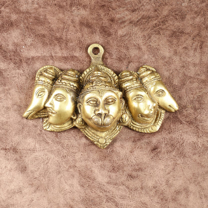 Pure Brass Panchmukhi Hanuman 5 Faces Wall Hanging – 4.5 Inch