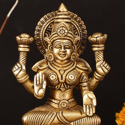 Brass Superfine Lakshmi Idol - 7" Elegant Sculpture