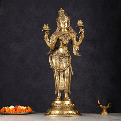 Divine Pure Brass Standing Lakshmi Statue 24.5"