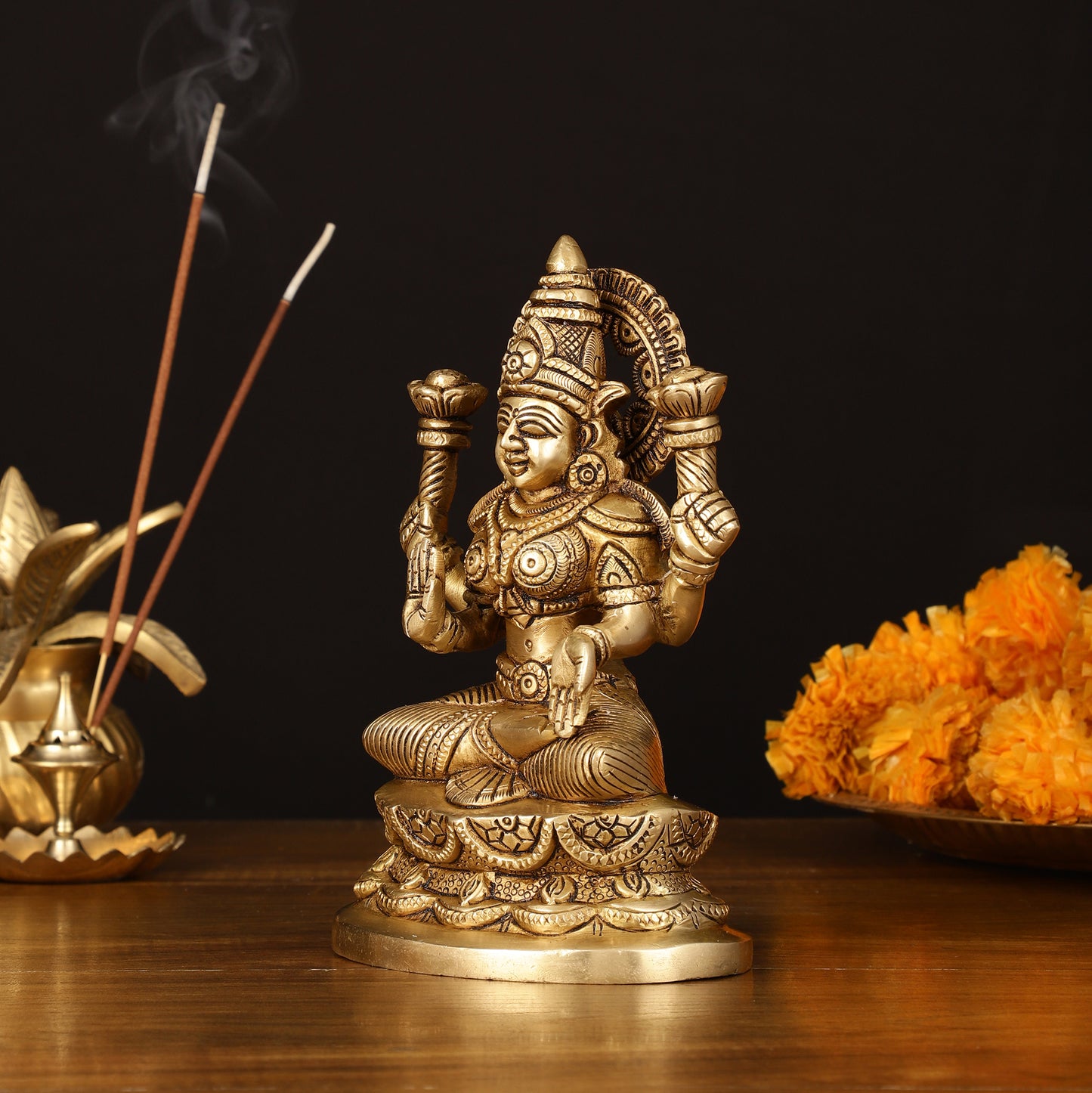 Brass Superfine Lakshmi Idol - 7" Elegant Sculpture