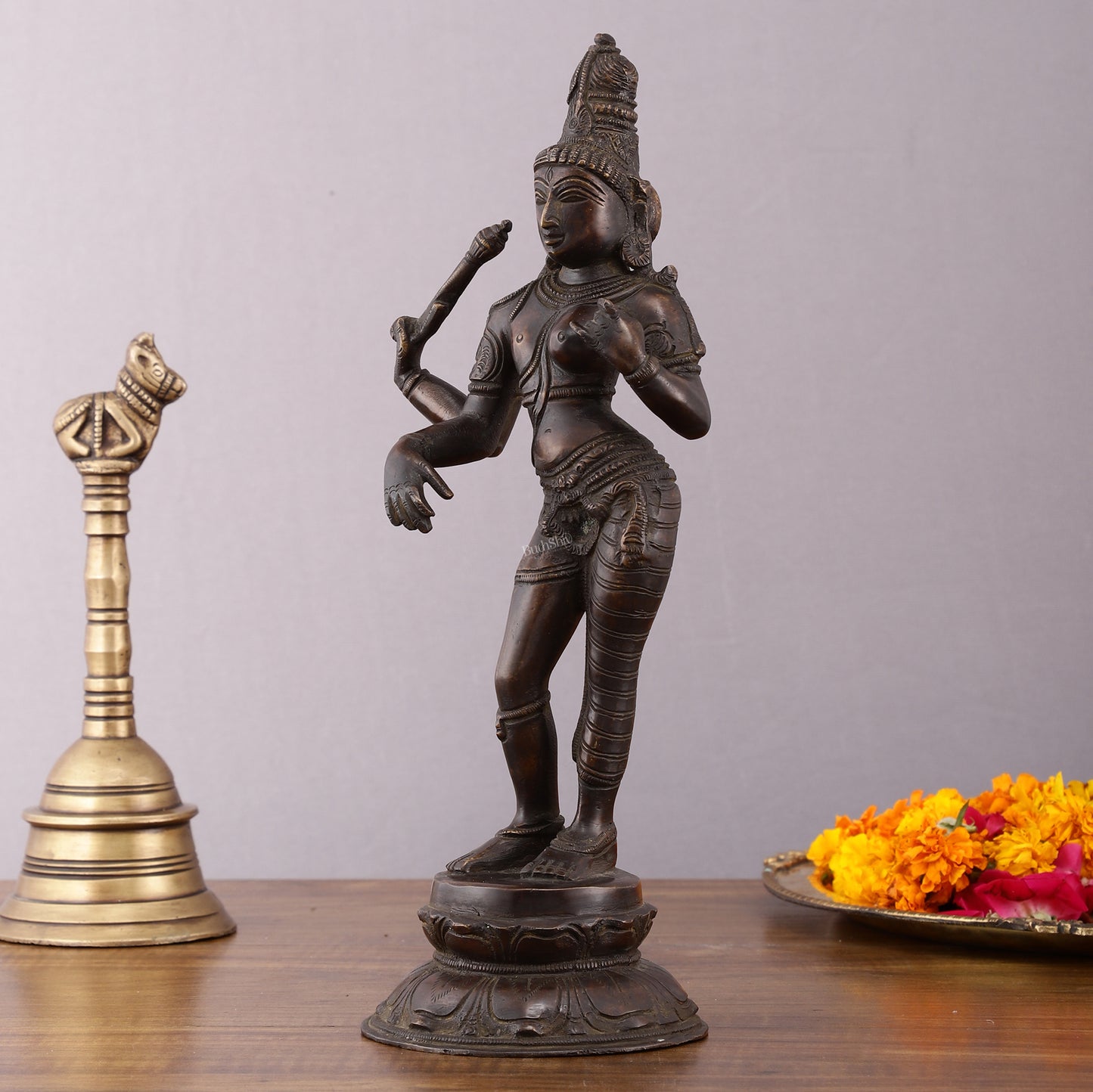 Pure Brass Ardhanarishwara Vintage Crafted Sculpture - 12.5 Inch