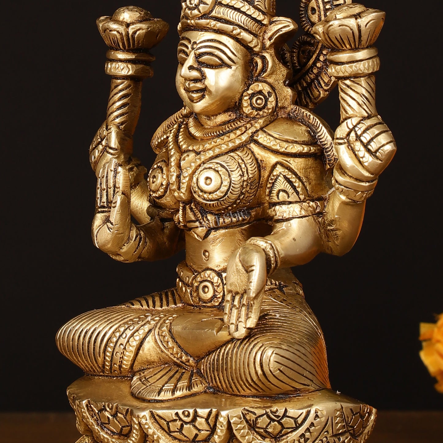 Brass Superfine Lakshmi Idol - 7" Elegant Sculpture