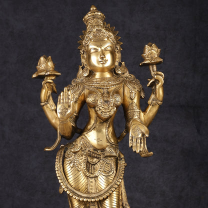 Divine Pure Brass Standing Lakshmi Statue 24.5"