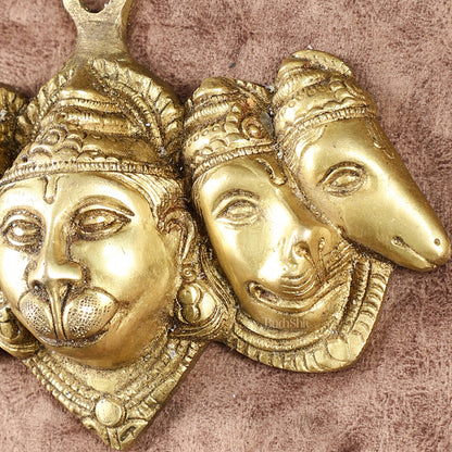 Pure Brass Panchmukhi Hanuman 5 Faces Wall Hanging – 4.5 Inch