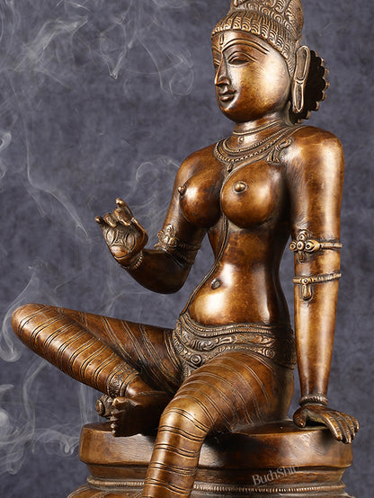 Chola Style Brass Seated Parvati Uma Devi Sculpture | Height: 20.5 inch