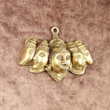 Pure Brass Panchmukhi Hanuman 5 Faces Wall Hanging – 4.5 Inch