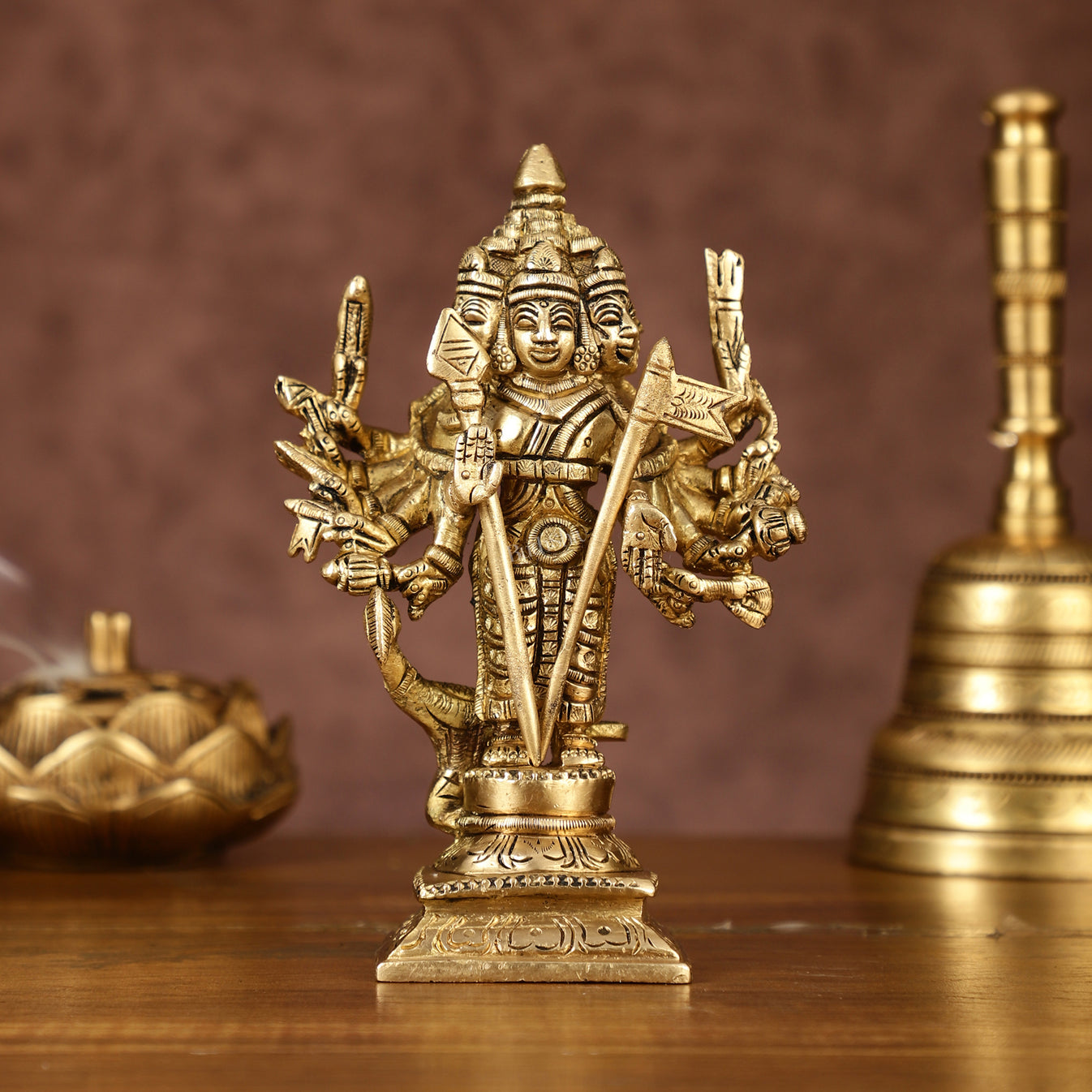 Brass Lord Shanmugar Murugan Kartikeya Standing With Peacock Idol 