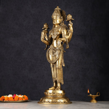 Divine Pure Brass Standing Lakshmi Statue 24.5"