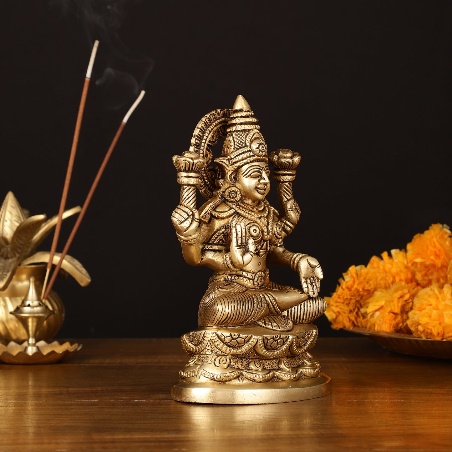 Brass Superfine Lakshmi Idol - 7" Elegant Sculpture