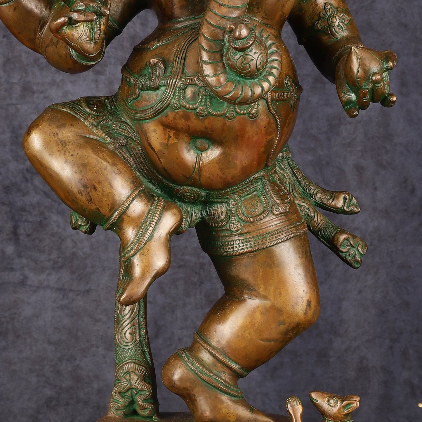 Majestic Pure Brass Large Dancing Ganapati Statue - Antique Bronze Patina with Copper, 24"