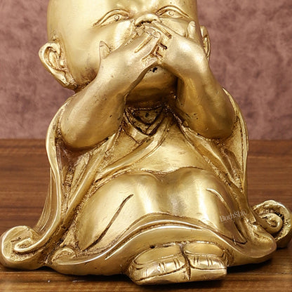 Pure Brass Large Happy Baby Monks Statues Set | 7.5-inch, 10 kg