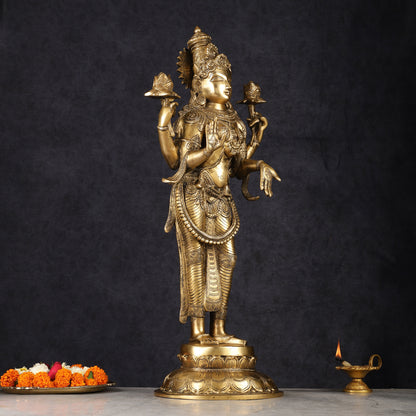 Divine Pure Brass Standing Lakshmi Statue 24.5"