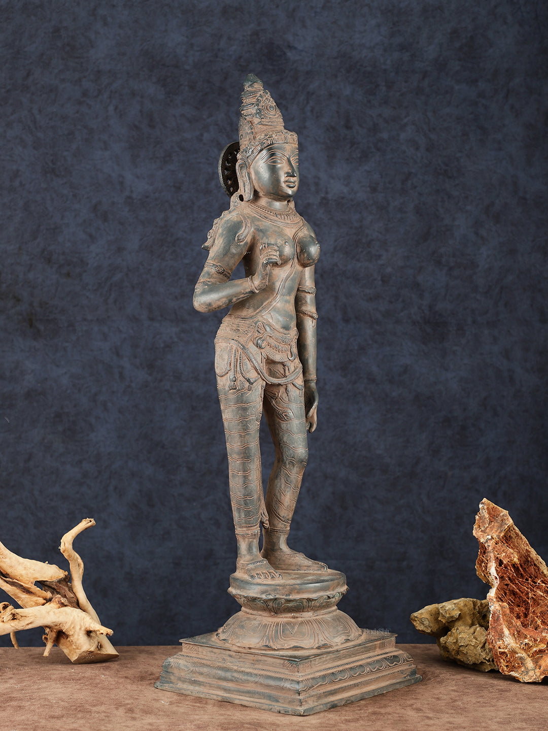 Goddess Parvati Standing Brass Sculpture – 27" Height, South Indian Chola Style