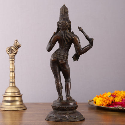 Pure Brass Ardhanarishwara Vintage Crafted Sculpture - 12.5 Inch