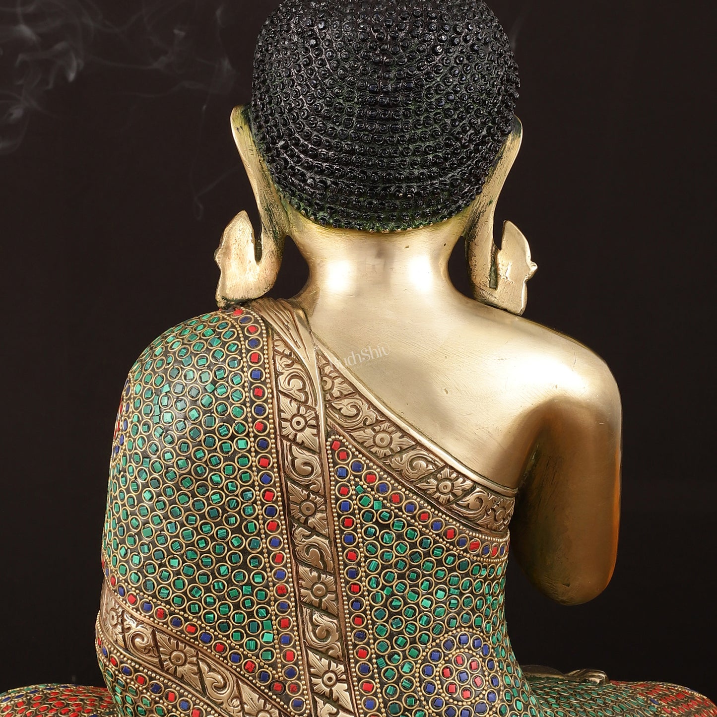 Pure Brass Lord Buddha in Blessing Mudra with Meenakari Stonework - Handcrafted Statue