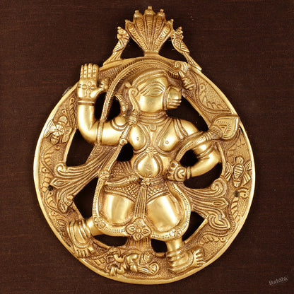 Brass Hanuman Hanging on Wooden Frame with Premium Fabric - 17" x 15"