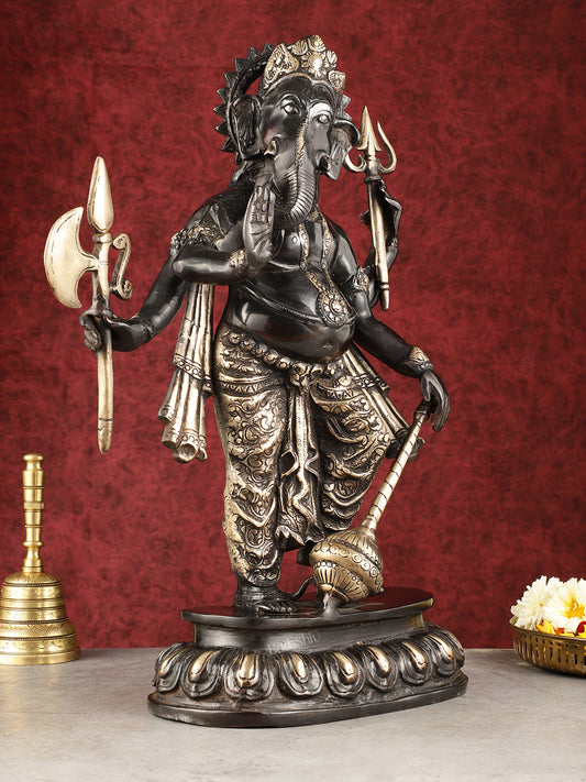 Pure Brass Standing Ganapati Statue - Black Finish | 18"