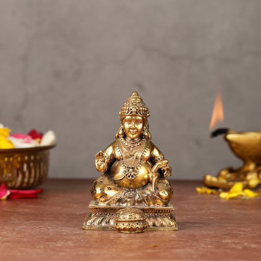 Small Lightweight Brass Lord Kubera Idol - 3-inch