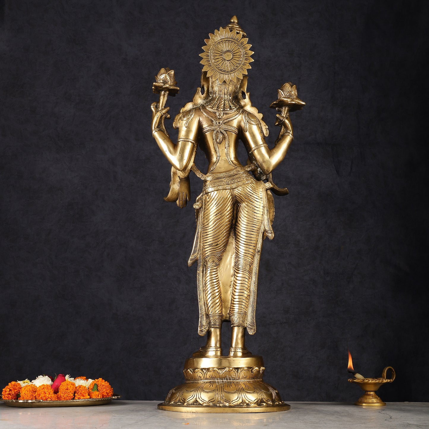 Divine Pure Brass Standing Lakshmi Statue 24.5"