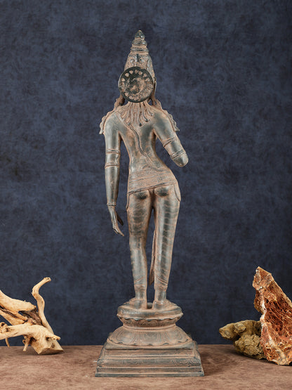 Goddess Parvati Standing Brass Sculpture – 27" Height, South Indian Chola Style