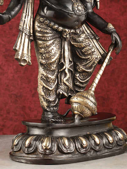 Pure Brass Standing Ganapati Statue - Black Finish | 18"