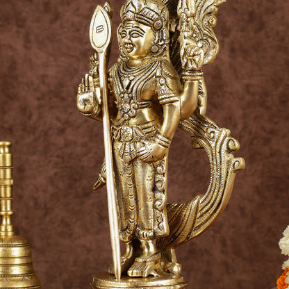 Brass Lord Murugan with Peacock Idol | Height: 14 inch