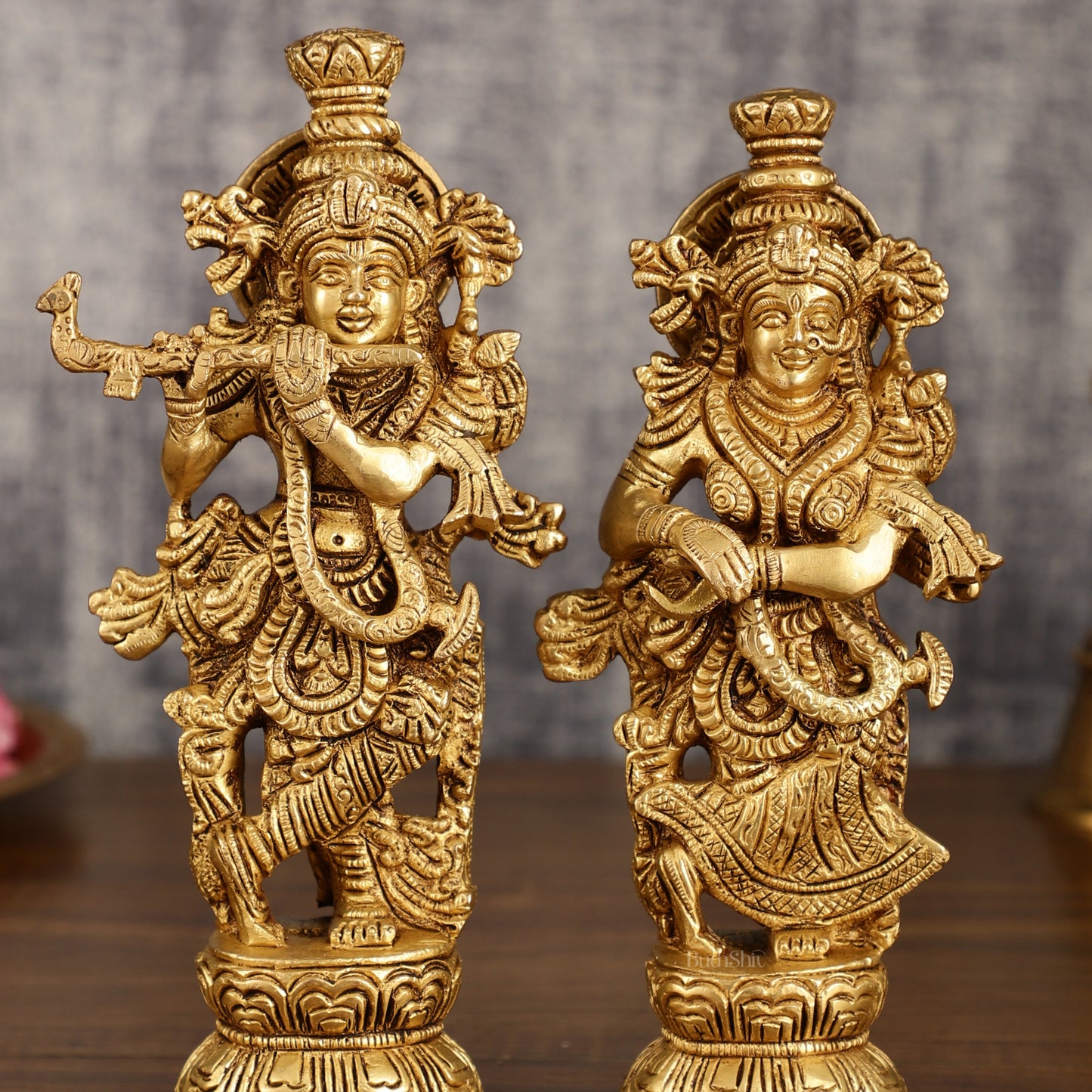 Handcrafted Brass Radha Krishna Idol Pair | 9.5 Inch Height