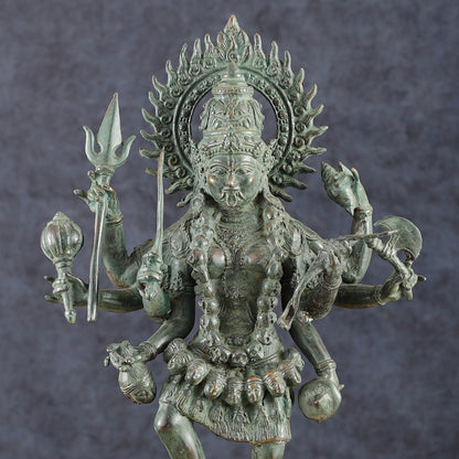 Vintage Balinese Bronze Durga Ma kali Standing on Lion Sculpture – 18.5" Height, Lost Wax Casting