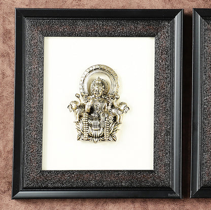 Pure Brass Superfine Ganesh Lakshmi Saraswati Hanging on Wooden Frame - 9.5 Inch