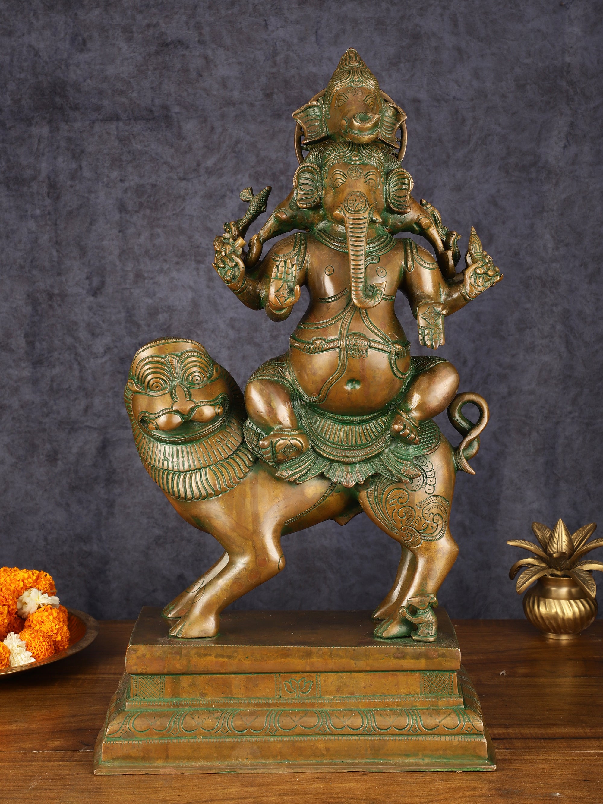 Handcrafted Heramba Ganapati Statue | Fine Brass | Black and Golden ...