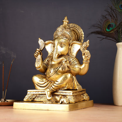 Pure Brass Lord Ganesha Statue 12"