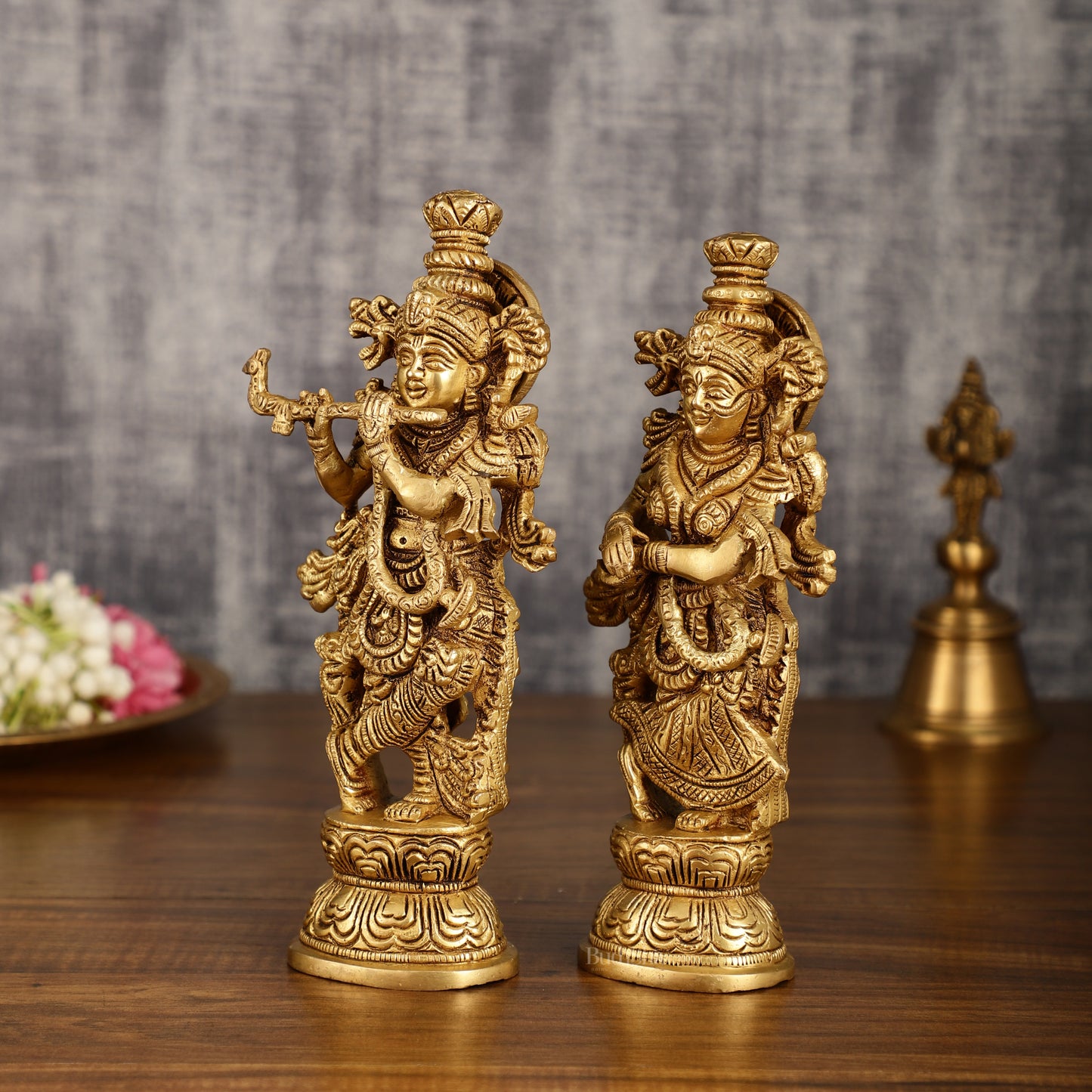 Handcrafted Brass Radha Krishna Idol Pair | 9.5 Inch Height