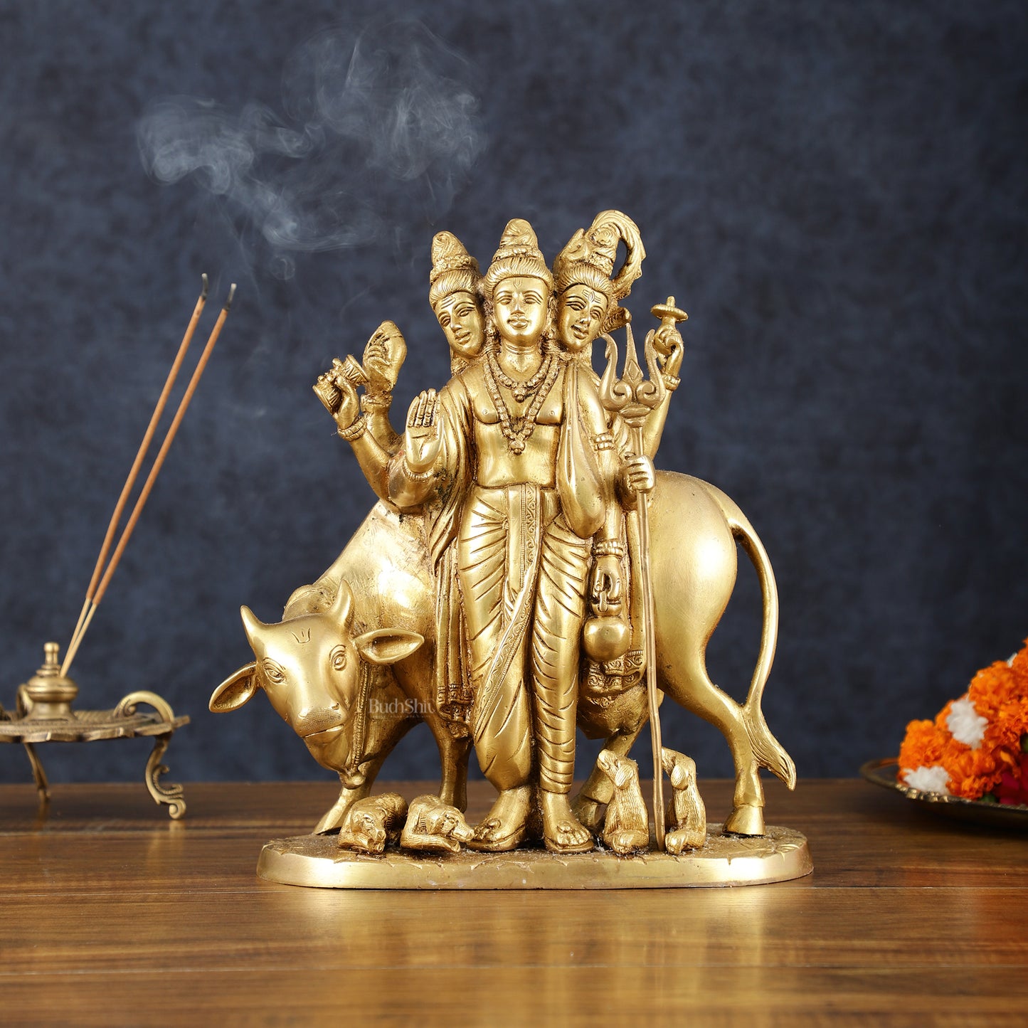 Brass Dattatreya Statue – 11" Tall, Handcrafted