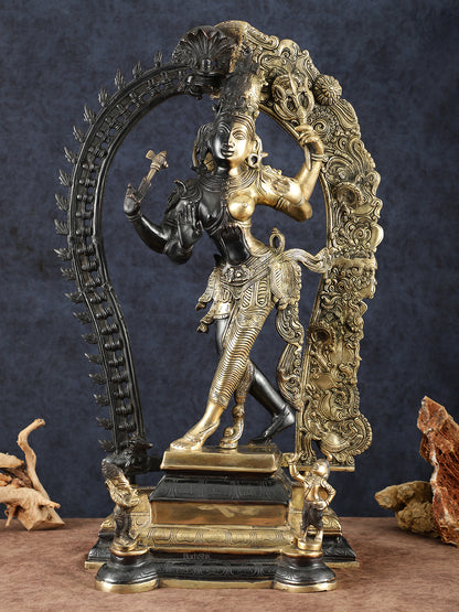 Brass Superfine Dancing Ardhanarishwara Sculpture with Prabhavali – 29.5" Height