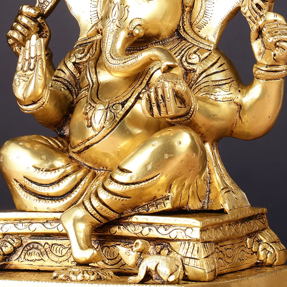 Pure Brass Lord Ganesha Statue 12"