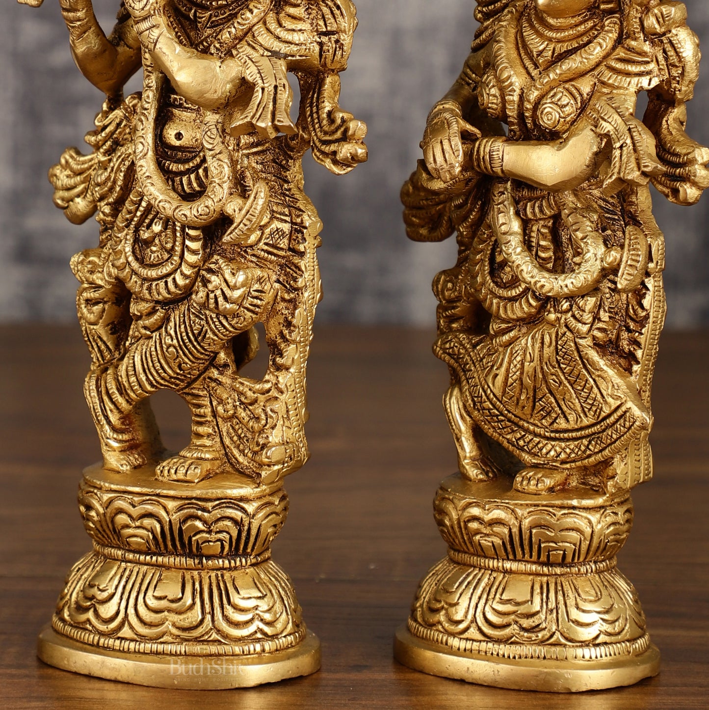 Handcrafted Brass Radha Krishna Idol Pair | 9.5 Inch Height