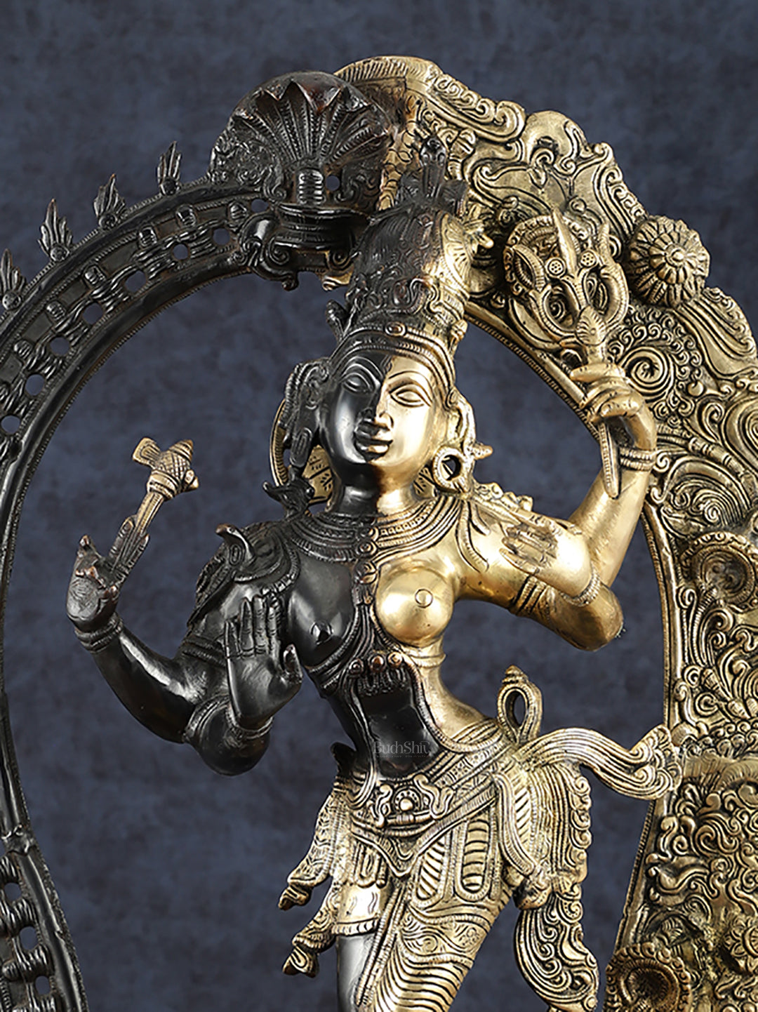 Brass Superfine Dancing Ardhanarishwara Sculpture with Prabhavali – 29.5" Height