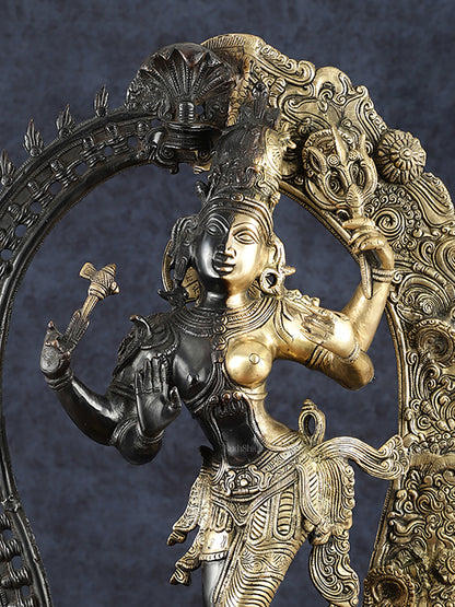 Brass Superfine Dancing Ardhanarishwara Sculpture with Prabhavali – 29.5" Height