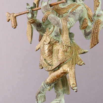 Pure Brass Krishna Roopam Vishnu Sculpture - Sand Blast Finish | 12"