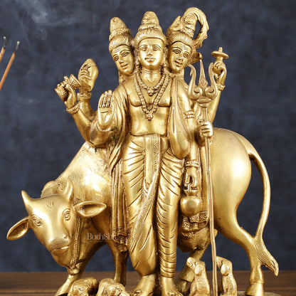 Brass Dattatreya Statue – 11" Tall, Handcrafted