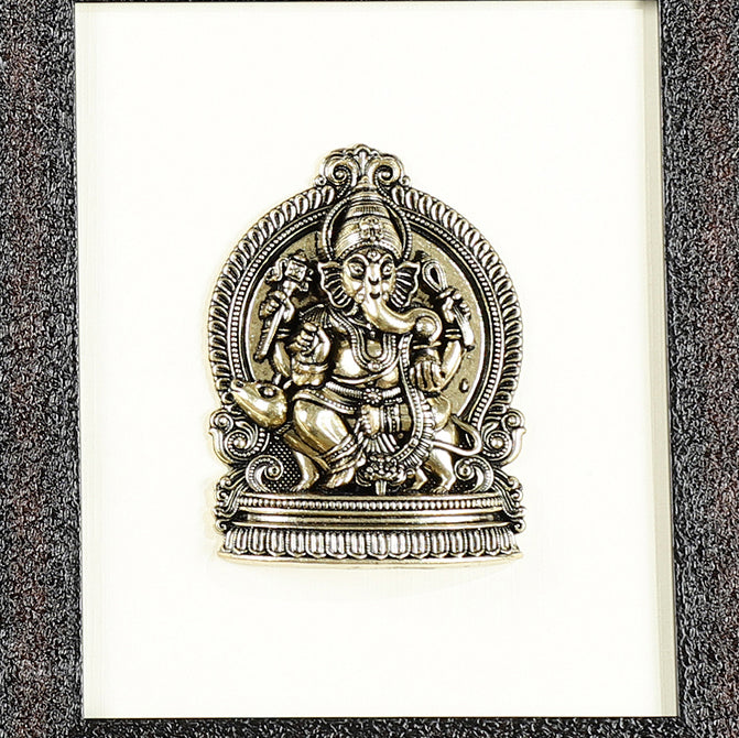 Pure Brass Superfine Ganesh Lakshmi Hanging on Wooden Frame - 9.5 Inch