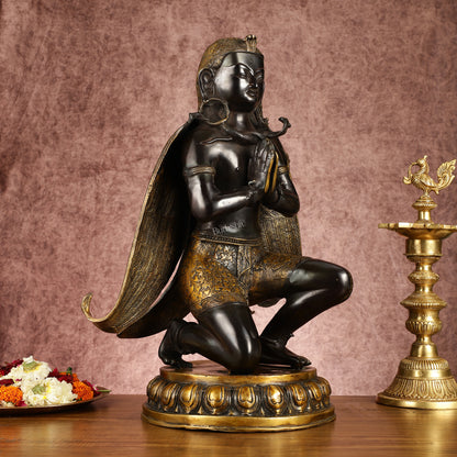 Brass Garuda Statue kneeling Asian features 21"