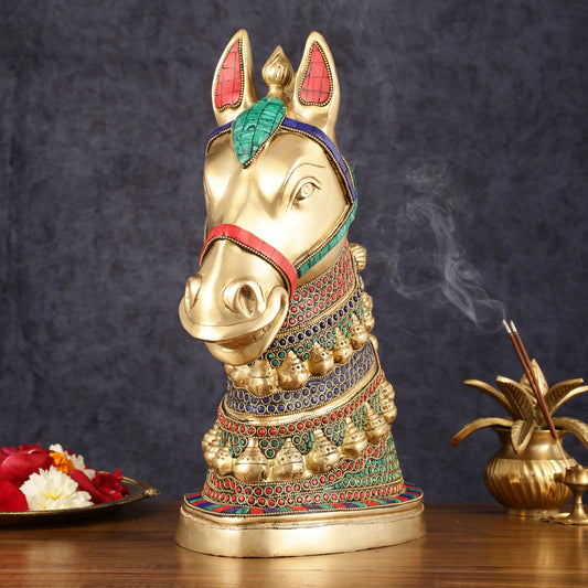 Brass Horse Head Sculpture with Meenakari - 14.5" | Exquisite Artistry