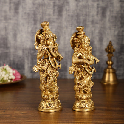 Handcrafted Brass Radha Krishna Idol Pair | 9.5 Inch Height