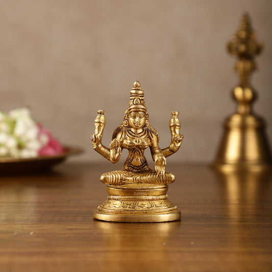 Pure Brass Small Goddess Lakshmi Idol | 3.5 Inch