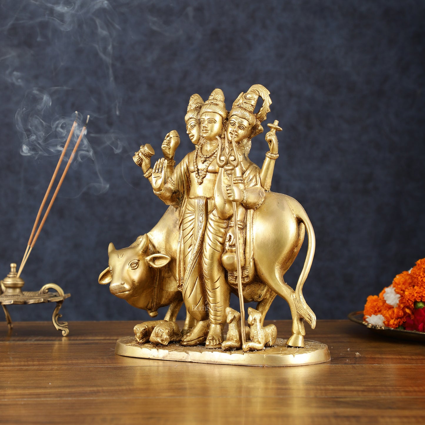 Brass Dattatreya Statue – 11" Tall, Handcrafted