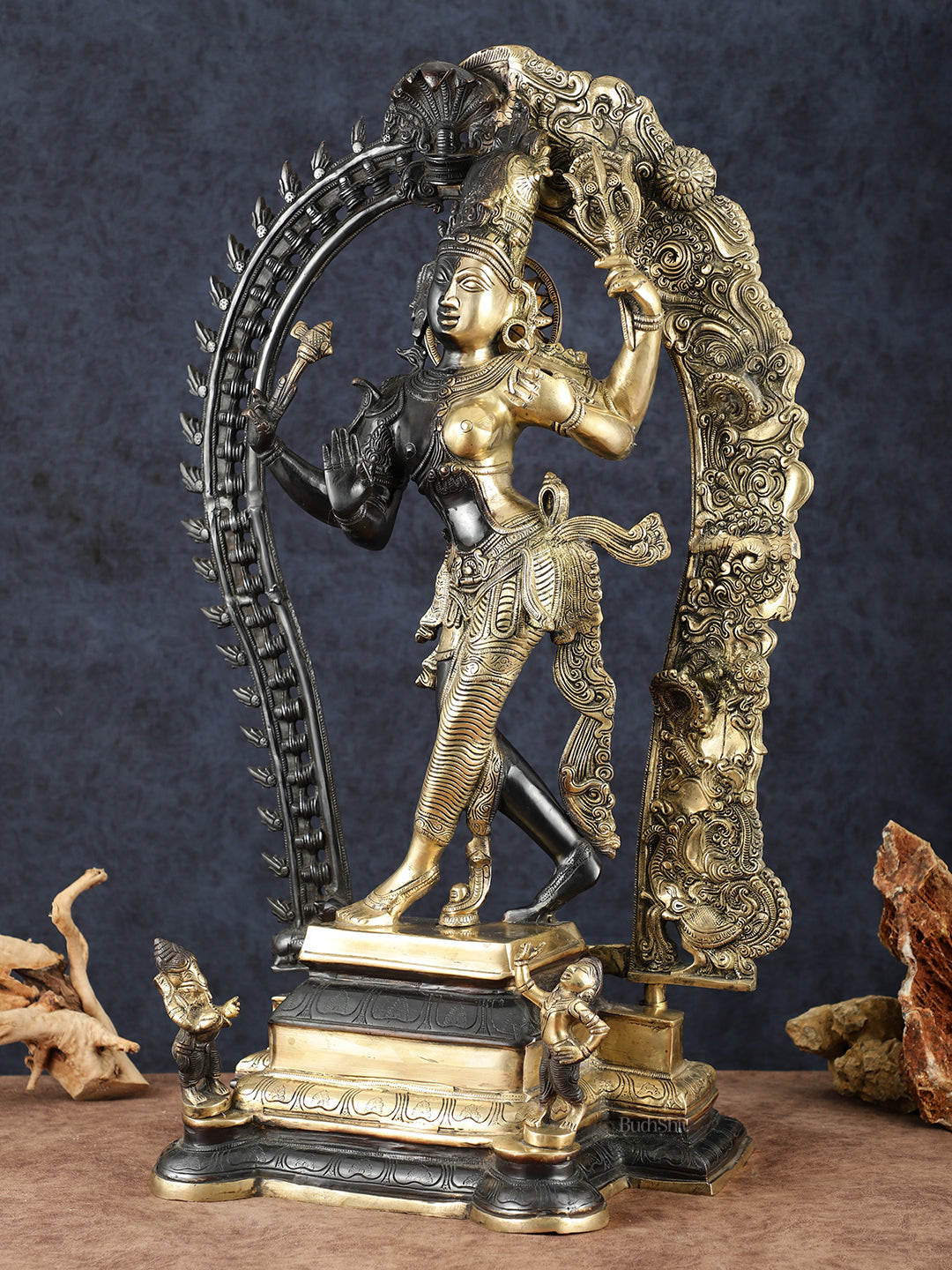 Brass Superfine Dancing Ardhanarishwara Sculpture with Prabhavali – 29.5" Height